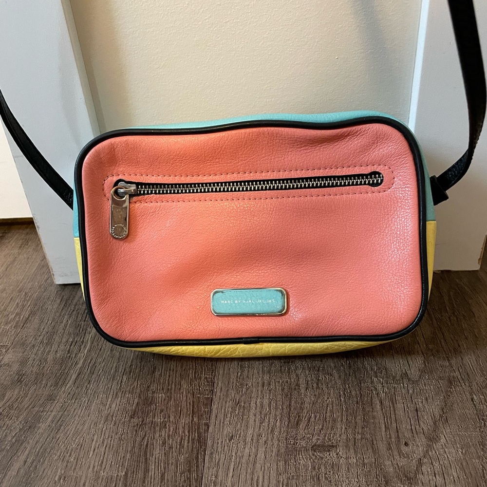 Marc Jacobs Coral, Aqua & Yellow Colorblock Leather Crossbody Bag